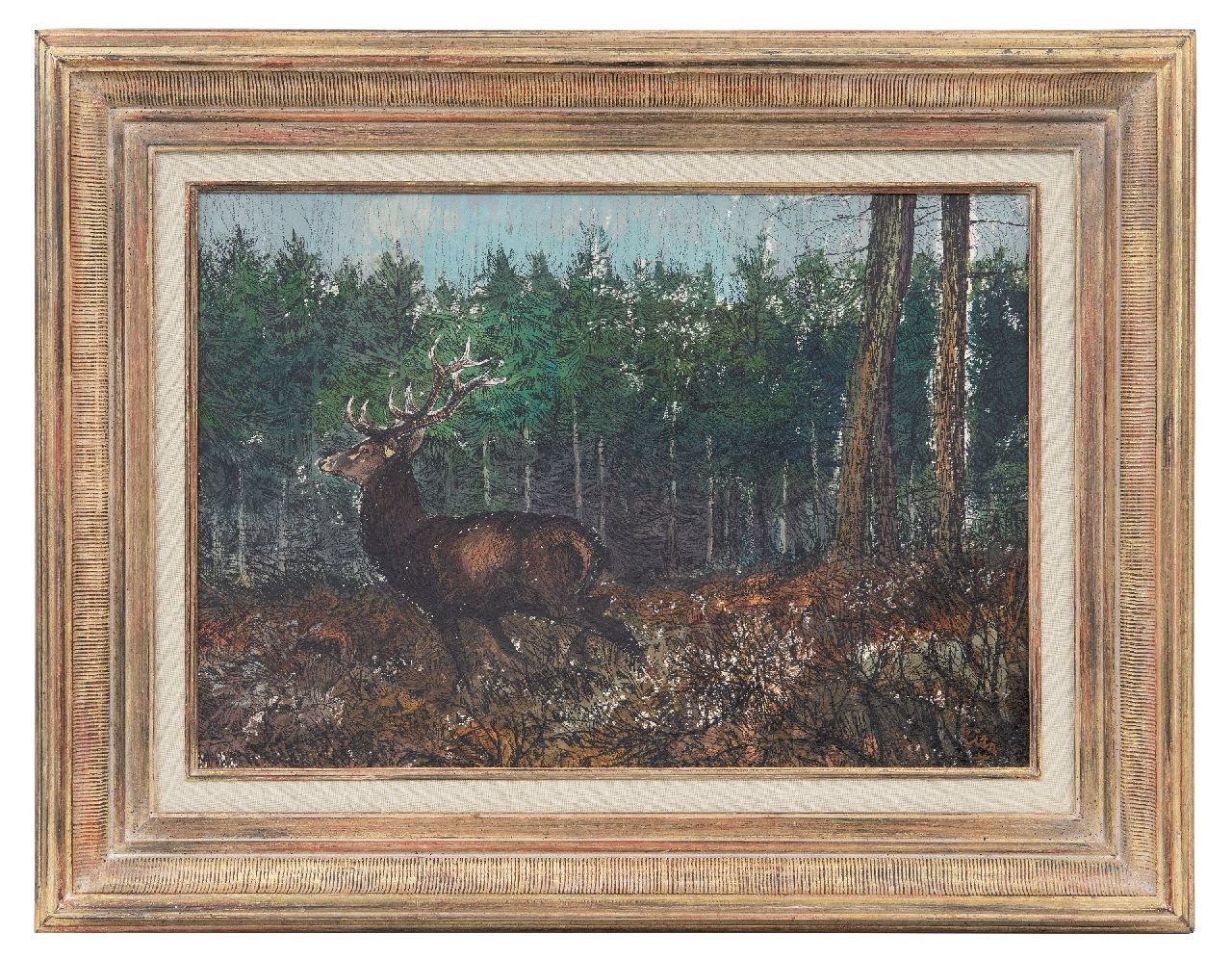 Poortvliet R.  | Rien Poortvliet, Hert in het bos, acryl op papier 29,4 x 41,9 cm, gesigneerd rechtsonder