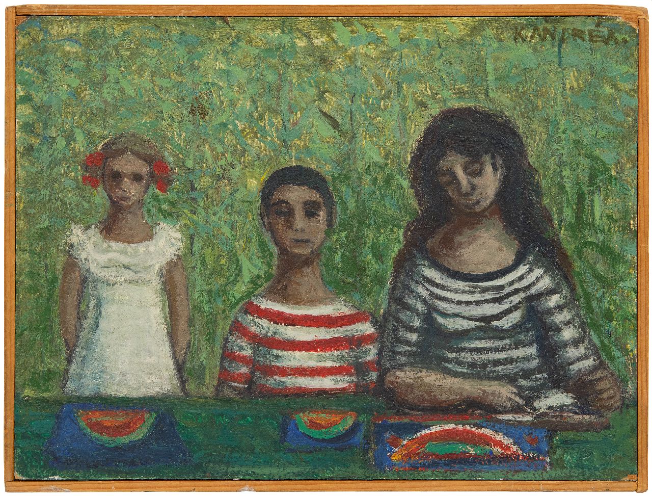 Andréa C. | Cornelis 'Kees' Andréa | Schilderijen te koop aangeboden | Drie figuren, olieverf op board 17,9 x 23,9 cm, gesigneerd rechtsboven Andréa C. | Cornelis 'Kees' Andréa | Schilderijen te koop aangeboden | Drie figuren, olieverf op board 17,9 x 23,9 cm, gesigneerd rechtsboven