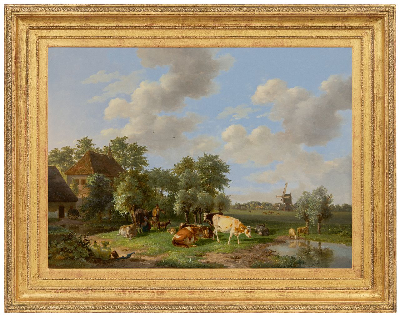 Lebret F. | Frans Lebret | Schilderijen te koop aangeboden | Melktijd op de boerderij, olieverf op paneel 52,3 x 70,8 cm, gesigneerd rechtsonder met initialen Lebret F. | Frans Lebret | Schilderijen te koop aangeboden | Melktijd op de boerderij, olieverf op paneel 52,3 x 70,8 cm, gesigneerd rechtsonder met initialen