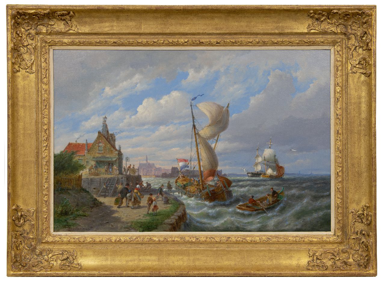 Dommershuijzen P.C. | Pieter Cornelis Dommershuijzen, Het vertrek van het veer, olieverf op doek 50,7 x 76,2 cm, gesigneerd linksonder en gedateerd 1912 Dommershuijzen P.C. | Pieter Cornelis Dommershuijzen, Het vertrek van het veer, olieverf op doek 50,7 x 76,2 cm, gesigneerd linksonder en gedateerd 1912
