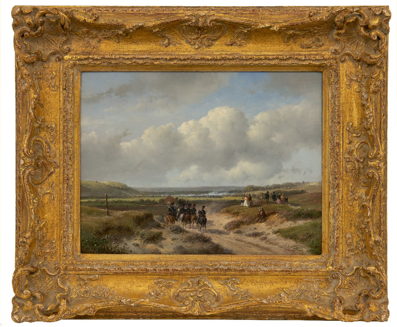 Schelfhout A. | Andreas Schelfhout | Schilderijen te koop aangeboden | Militaire manoeuvres: het Haagse garnizoen op de Waalsdorpervlakte; op de voorgrond cavaleristen van het 3e Regiment Ligte Dragonders, olieverf op paneel 22,1 x 29,2 cm, gesigneerd rechtsonder en te dateren ca. 1862 Schelfhout A. | Andreas Schelfhout | Schilderijen te koop aangeboden | Militaire manoeuvres: het Haagse garnizoen op de Waalsdorpervlakte; op de voorgrond cavaleristen van het 3e Regiment Ligte Dragonders, olieverf op paneel 22,1 x 29,2 cm, gesigneerd rechtsonder en te dateren ca. 1862