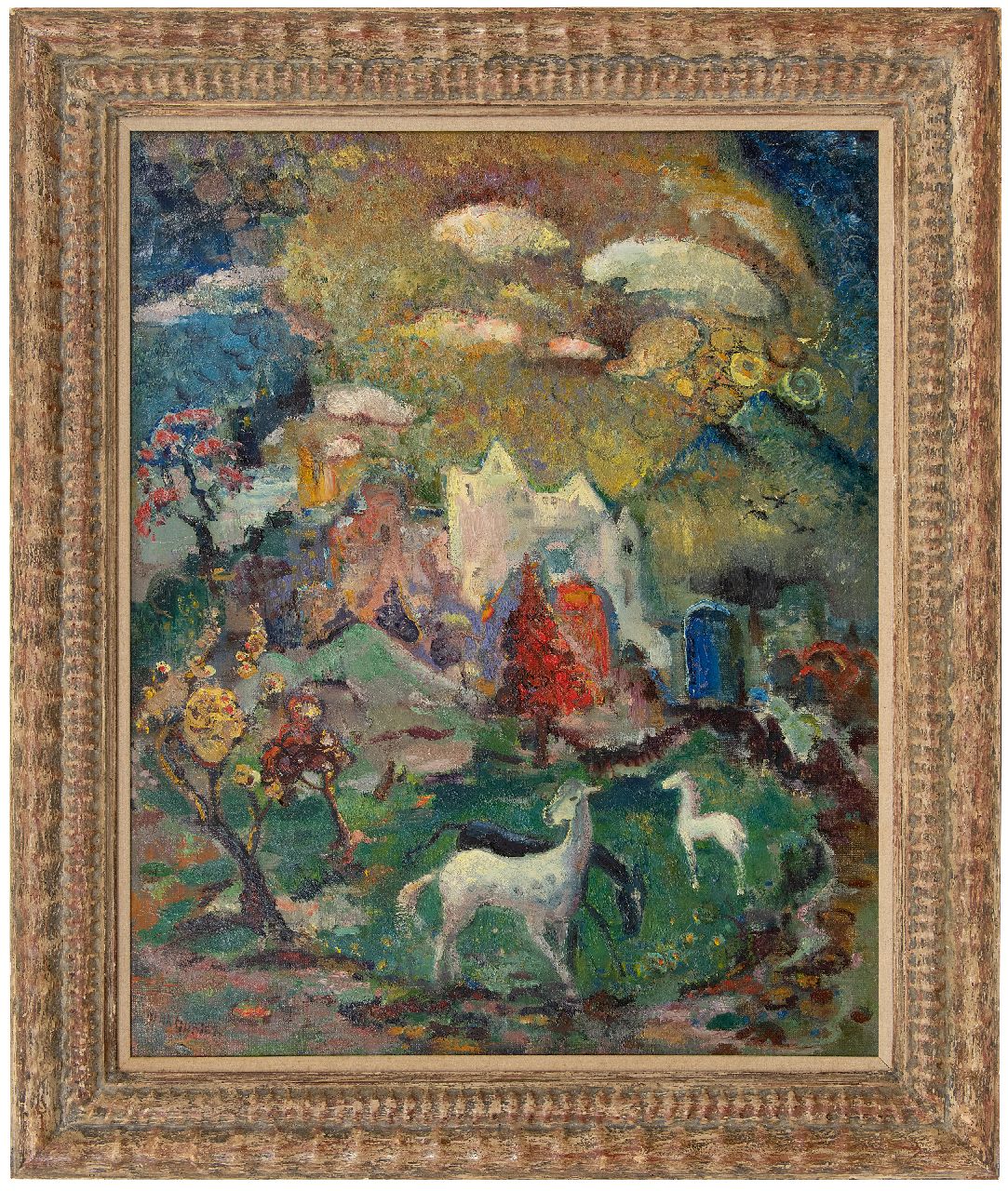 Gorter H.P. | Hendrik Petrus 'Henk' Gorter, Droomlandschap met paarden, olieverf op doek 79,5 x 64,4 cm, gesigneerd linksonder Gorter H.P. | Hendrik Petrus 'Henk' Gorter, Droomlandschap met paarden, olieverf op doek 79,5 x 64,4 cm, gesigneerd linksonder