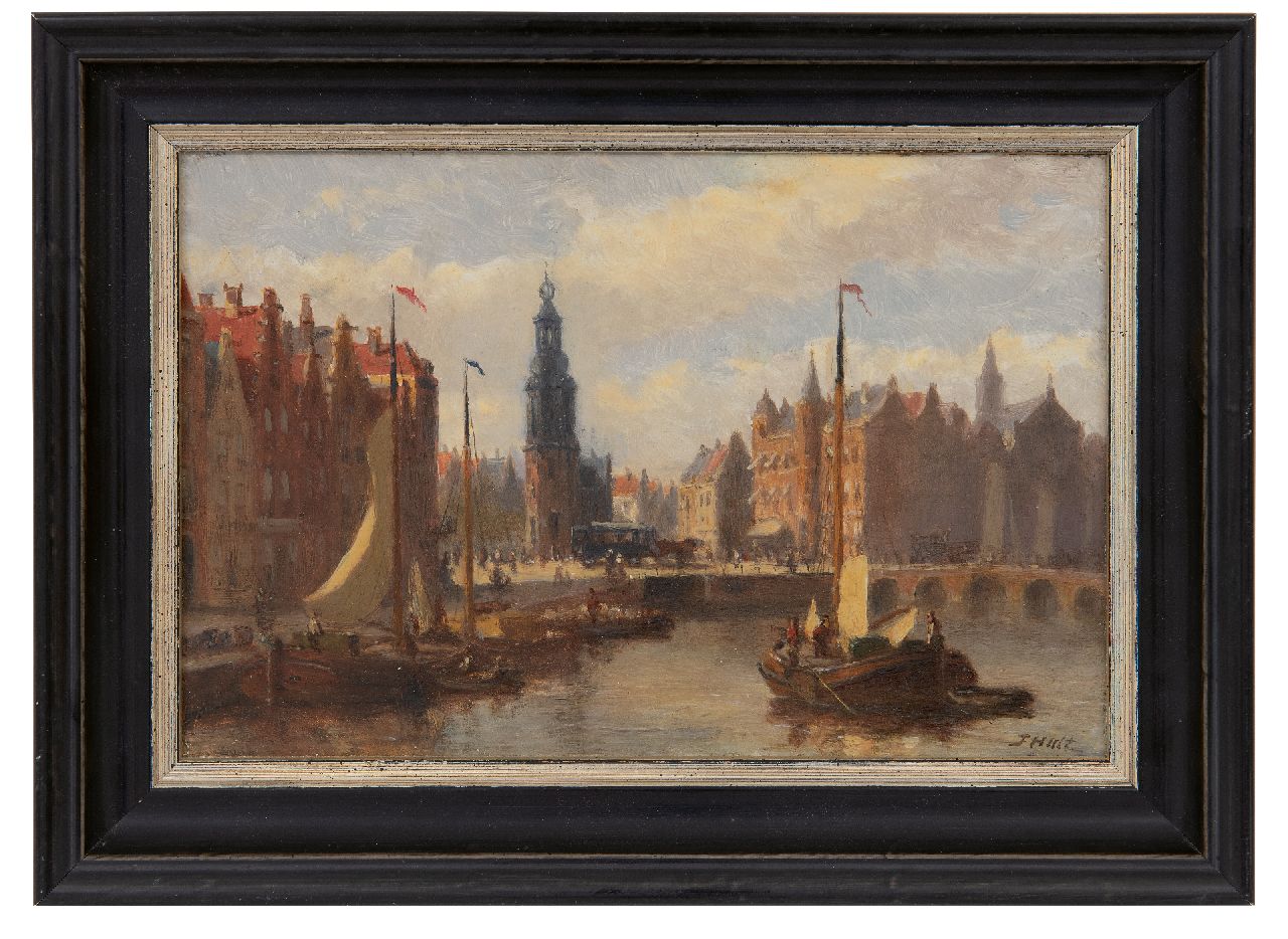 Hulk sr. J.F.  | Johannes Frederik Hulk sr., Het Rokin in Amsterdam met de Munttoren en paardentram, olieverf op paneel 14,1 x 21,5 cm, gesigneerd rechtsonder