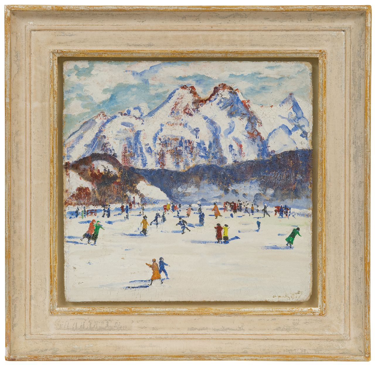 Agutte G. | Georgette Agutte, Schaatsen in St. Moritz, gouache op board 23,5 x 24,3 cm, gesigneerd rechtsonder en gedateerd 'St. Moritz 1918' Agutte G. | Georgette Agutte, Schaatsen in St. Moritz, gouache op board 23,5 x 24,3 cm, gesigneerd rechtsonder en gedateerd 'St. Moritz 1918'