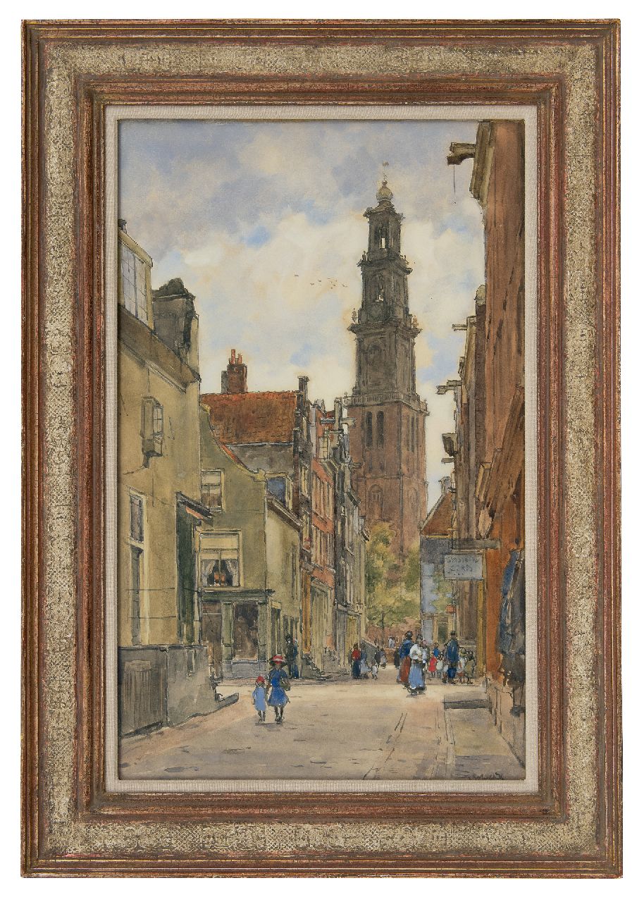 Bobeldijk F. | Felicien Bobeldijk | Aquarellen en tekeningen te koop aangeboden | Gezicht op de Westertoren Amsterdam vanuit de Jordaan, aquarel op papier 67,2 x 42,0 cm, gesigneerd rechtsonder Bobeldijk F. | Felicien Bobeldijk | Aquarellen en tekeningen te koop aangeboden | Gezicht op de Westertoren Amsterdam vanuit de Jordaan, aquarel op papier 67,2 x 42,0 cm, gesigneerd rechtsonder