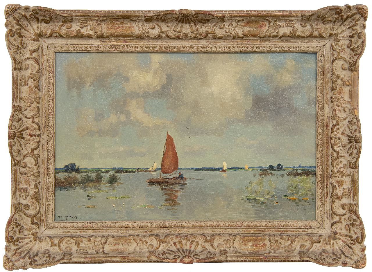 Knikker sr. J.S.  | 'Jan' Simon Knikker sr., Plasgezicht met boten, olieverf op doek 40,4 x 60,5 cm, gesigneerd linksonder