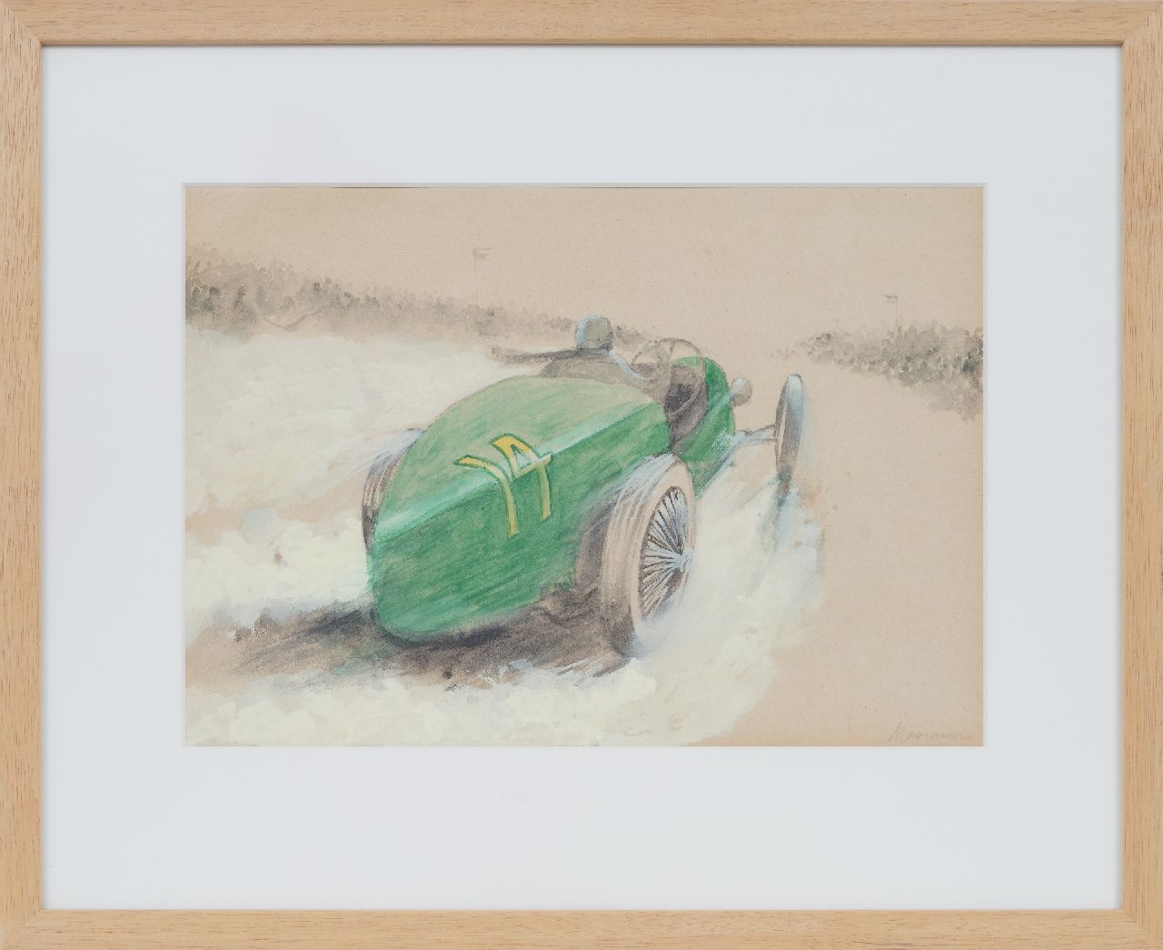 Onbekend   | Onbekend | Aquarellen en tekeningen te koop aangeboden | Raceauto nr. 14 in actie (set van 5, prijs per stuk), potlood, aquarel en gouache op papier 20,0 x 28,9 cm, gesigneerd rechtsonder