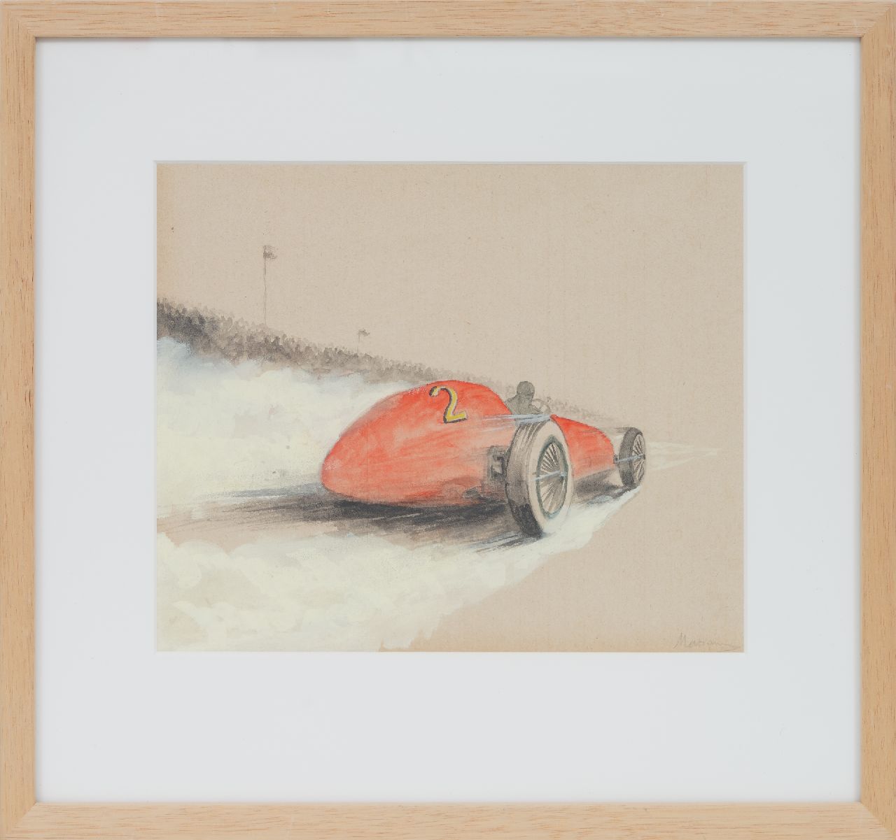 Onbekend   | Onbekend | Aquarellen en tekeningen te koop aangeboden | Raceauto nr. 2 in actie (set van 5, prijs per stuk), potlood, aquarel en gouache op papier 19,4 x 25,0 cm, gesigneerd rechtsonder