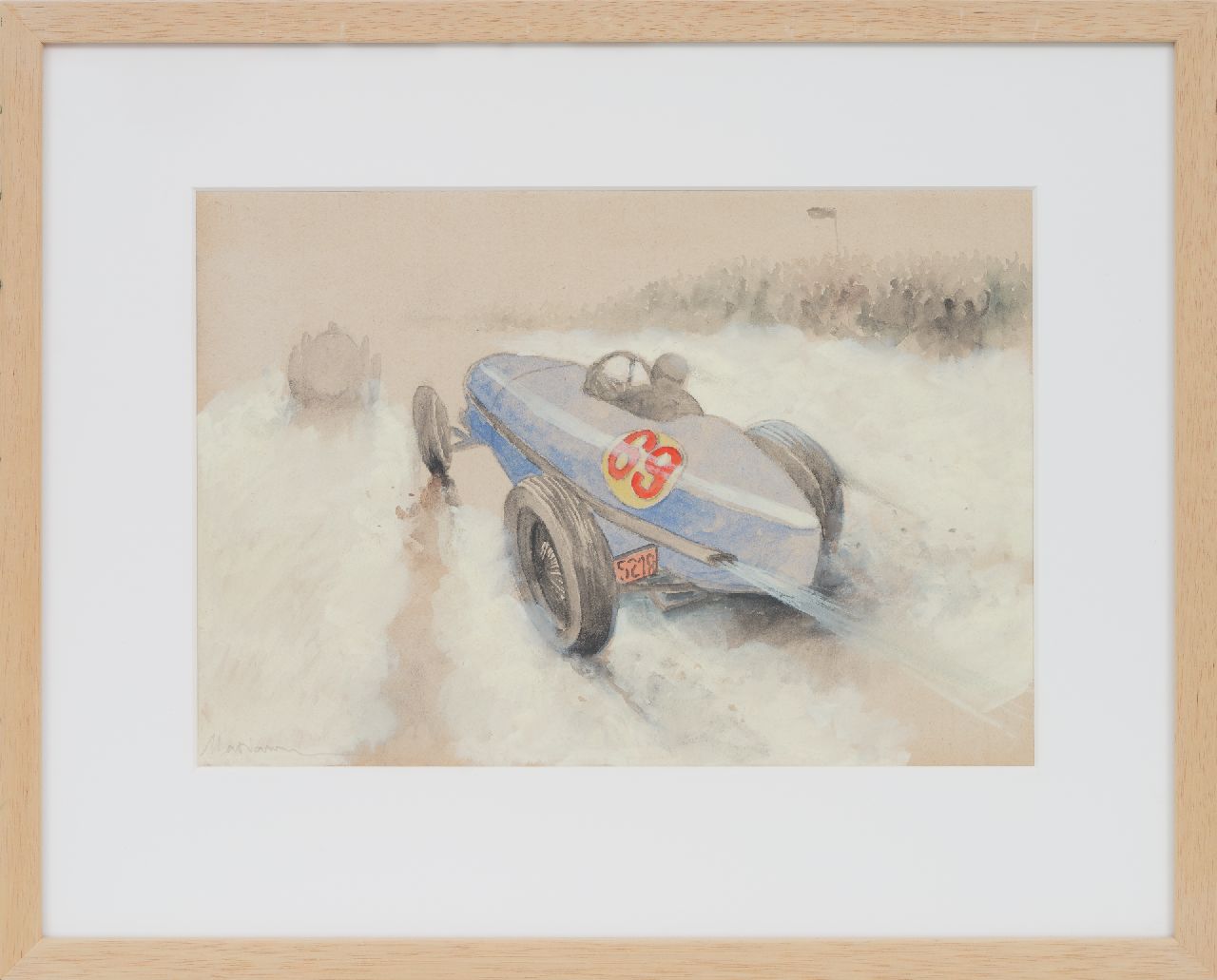 Onbekend   | Onbekend | Aquarellen en tekeningen te koop aangeboden | Raceauto nr. 69 in actie (set van 5, prijs per stuk), potlood, aquarel en gouache op papier 20,0 x 29,1 cm, gesigneerd linksonder