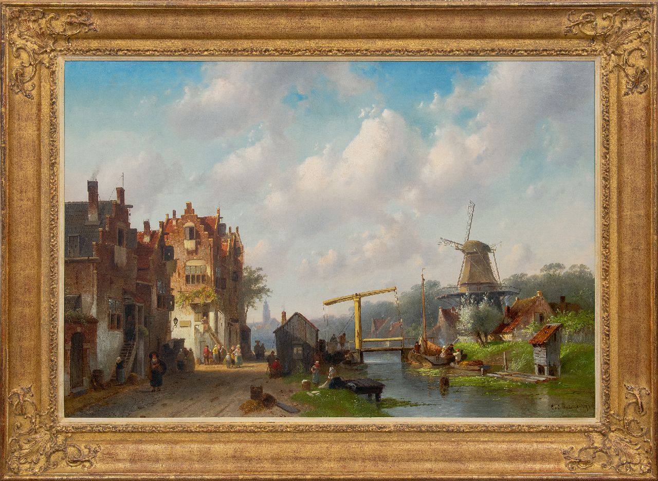 Leickert C.H.J.  | 'Charles' Henri Joseph Leickert | Schilderijen te koop aangeboden | Hollands dorpsgezicht met ophaalbrug, olieverf op doek 77,9 x 114,4 cm, gesigneerd rechtsonder en gedateerd '76
