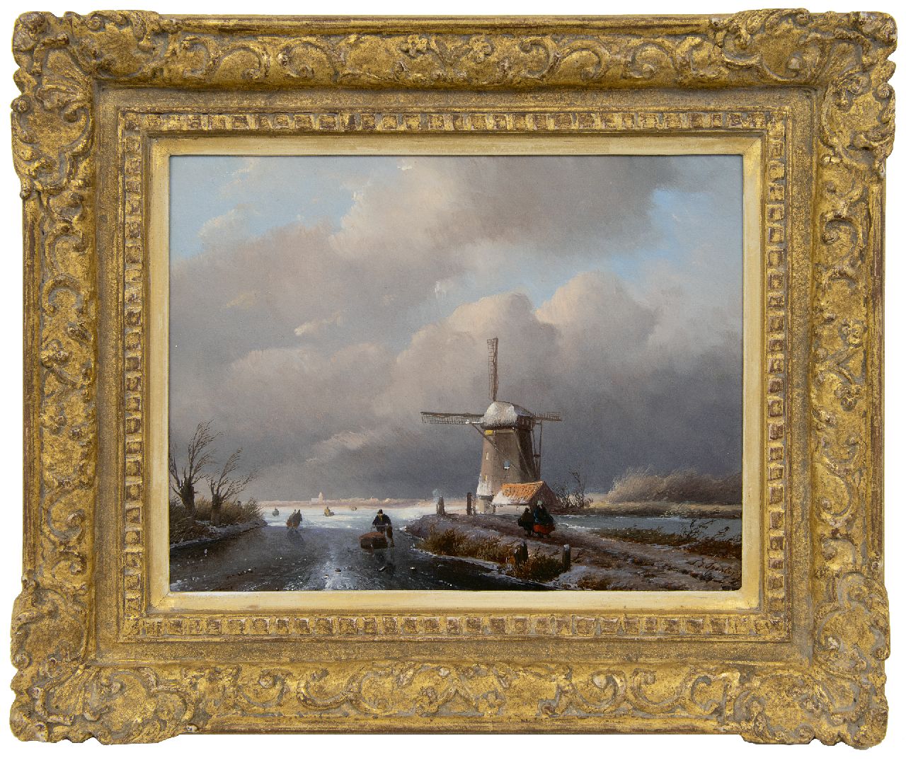 Spohler J.J. | Jan Jacob Spohler | Schilderijen te koop aangeboden | IJsgezicht met schaatsers bij een molen op een bewolkte dag, olieverf op paneel 24,1 x 31,7 cm, gesigneerd rechtsonder Spohler J.J. | Jan Jacob Spohler | Schilderijen te koop aangeboden | IJsgezicht met schaatsers bij een molen op een bewolkte dag, olieverf op paneel 24,1 x 31,7 cm, gesigneerd rechtsonder