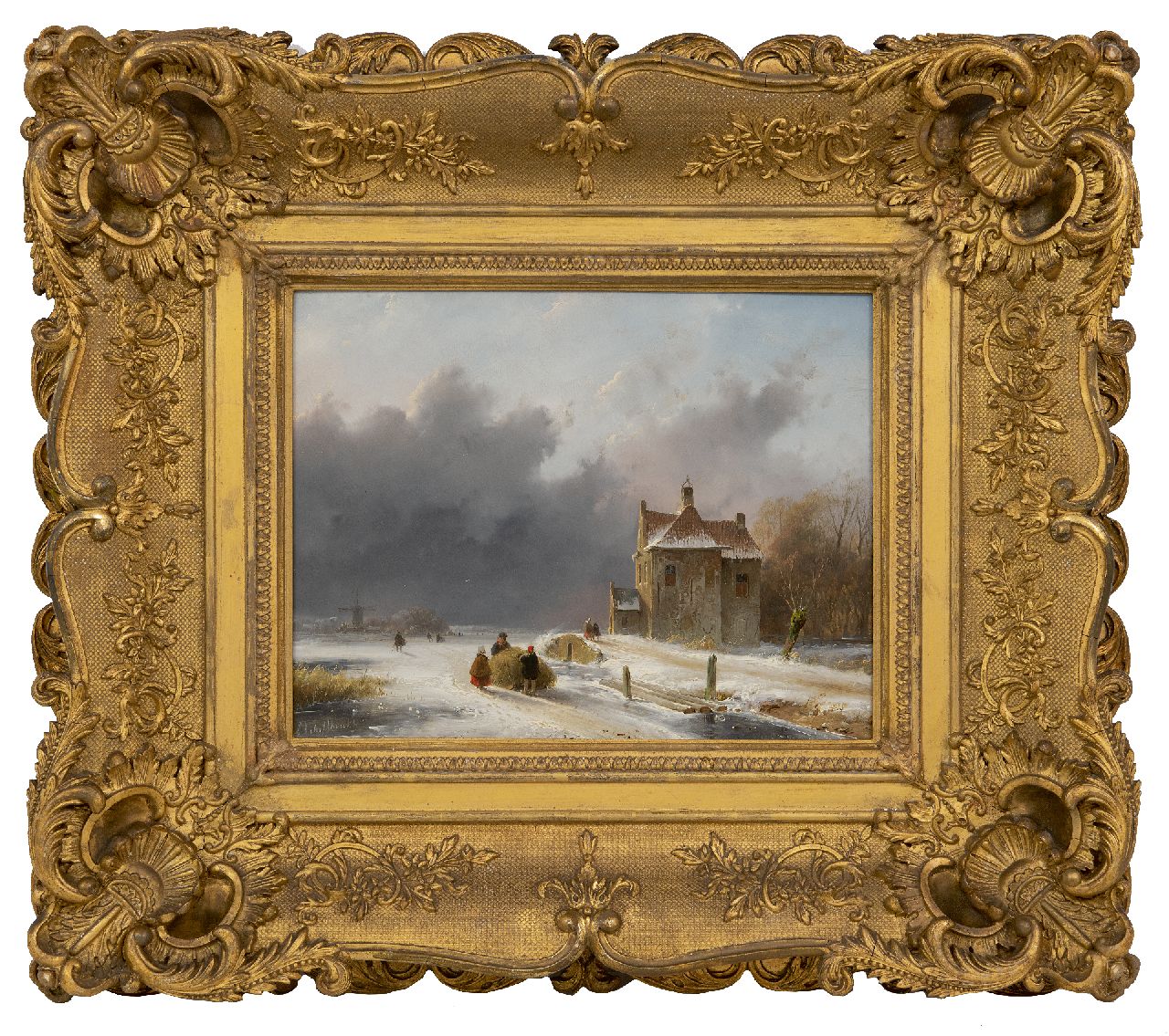 Schelfhout A.  | Andreas Schelfhout, IJsgezicht met naderende sneeuwstorm (alleen tezamen met pendant zomer), olieverf op paneel 25,8 x 32,5 cm, gesigneerd linksonder