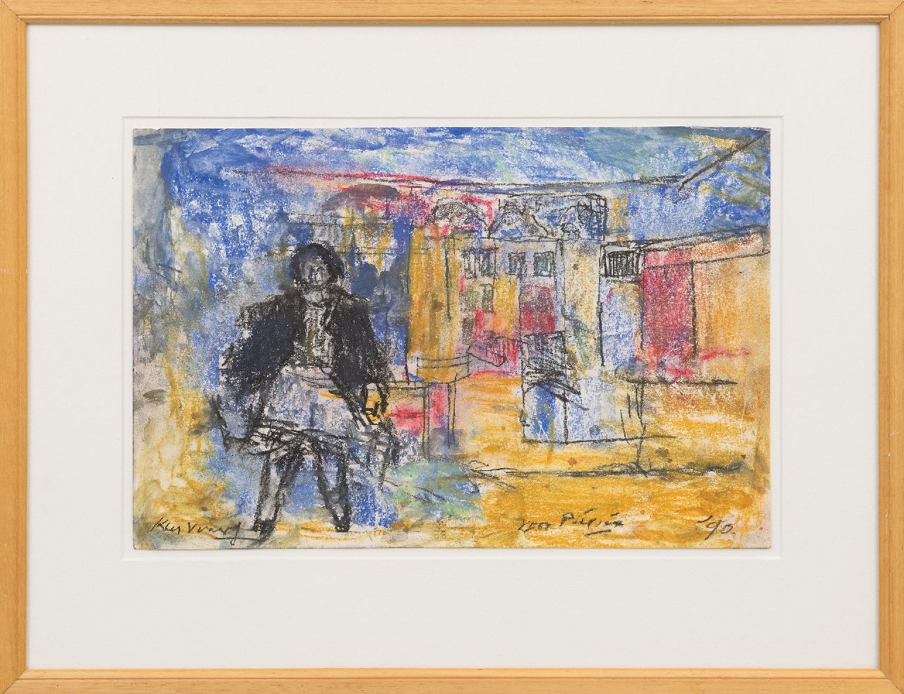 Verwey K. | Kees Verwey | Aquarellen en tekeningen te koop aangeboden | Straatgezicht met vrouw, krijt en aquarel op papier 26,8 x 39,8 cm, gesigneerd linksonder en gedateerd '90 Verwey K. | Kees Verwey | Aquarellen en tekeningen te koop aangeboden | Straatgezicht met vrouw, krijt en aquarel op papier 26,8 x 39,8 cm, gesigneerd linksonder en gedateerd '90