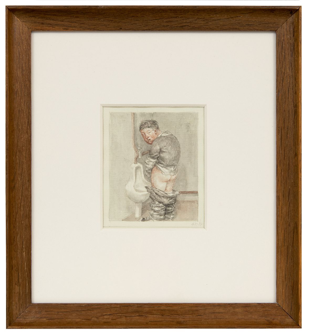 Vos P.A.C.A. | Petrus Antonius Carolus Augustinus 'Peter' Vos | Aquarellen en tekeningen te koop aangeboden | Plassende man, potlood en aquarel op papier 9,2 x 7,5 cm, gedateerd 4.XI.'83 Vos P.A.C.A. | Petrus Antonius Carolus Augustinus 'Peter' Vos | Aquarellen en tekeningen te koop aangeboden | Plassende man, potlood en aquarel op papier 9,2 x 7,5 cm, gedateerd 4.XI.'83