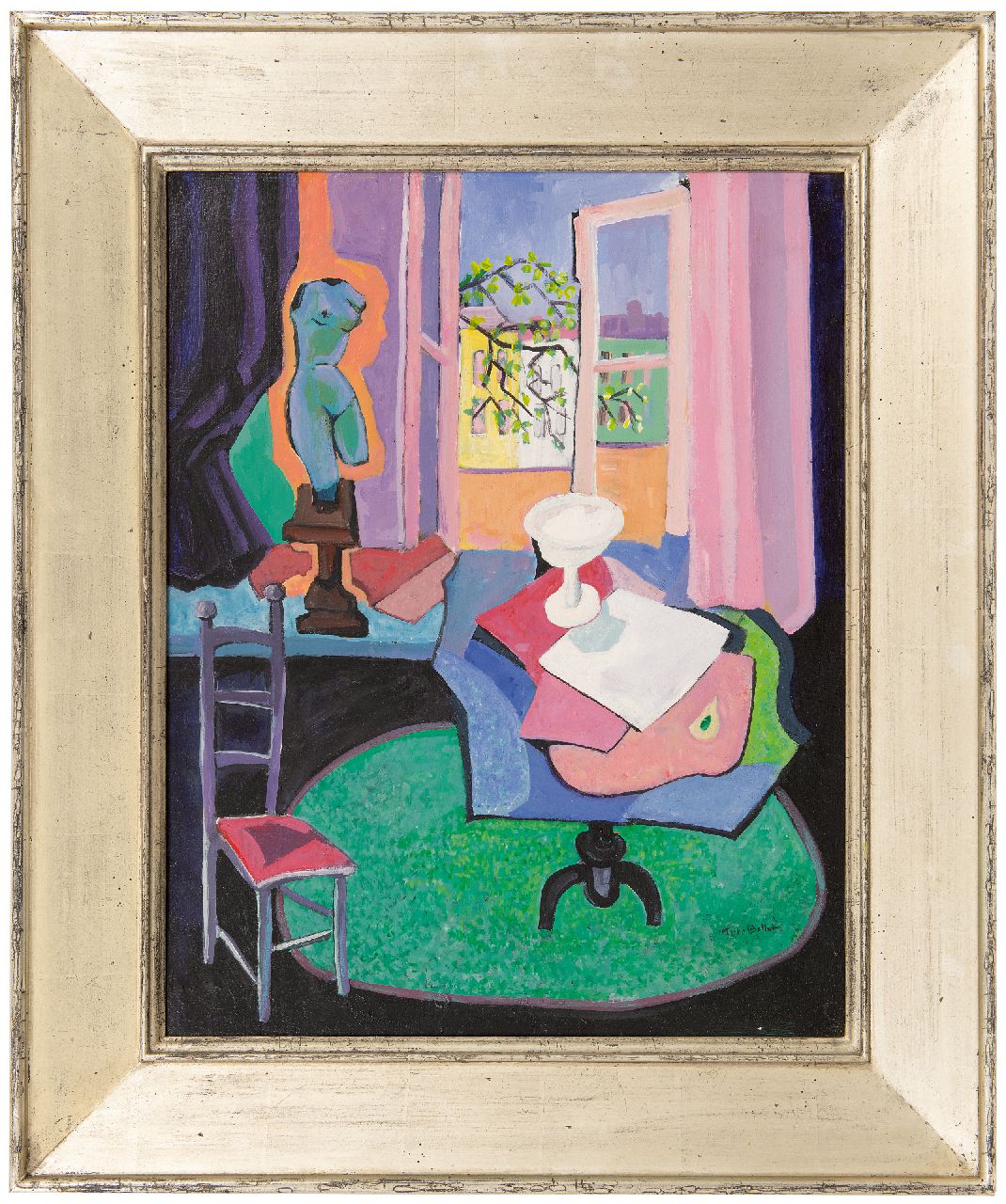 Bitter T. | Theodorus 'Theo' Bitter, Interieur met uitzicht (atelier Riouwstraat), olieverf op doek 50,3 x 40,0 cm, gesigneerd rechtsonder Bitter T. | Theodorus 'Theo' Bitter, Interieur met uitzicht (atelier Riouwstraat), olieverf op doek 50,3 x 40,0 cm, gesigneerd rechtsonder