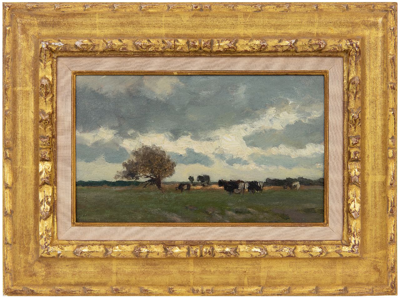 Weissenbruch H.J. | Hendrik Johannes 'J.H.' Weissenbruch, Landschap met koeien, olieverf op paneel 15,0 x 25,1 cm Weissenbruch H.J. | Hendrik Johannes 'J.H.' Weissenbruch, Landschap met koeien, olieverf op paneel 15,0 x 25,1 cm