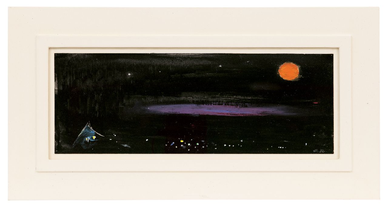 Brands E.A.M.  | Eugenius Antonius Maria 'Eugène' Brands | Aquarellen en tekeningen te koop aangeboden | Japonais II: Rijzende maan, gouache op papier 17,5 x 48,0 cm, gesigneerd rechtsonder met initialen en gedateerd '89