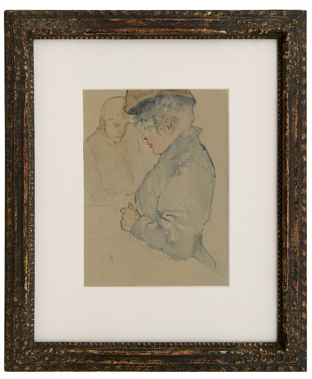 Gestel L.  | Leendert 'Leo' Gestel, Vrouw en man in een café, potlood, pen, inkt en aquarel op papier 30,7 x 22,5 cm, gesigneerd linksonder met monogram