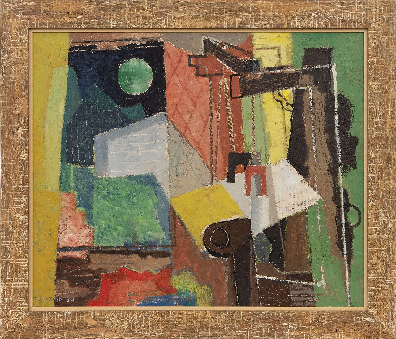 Bosma W. | Willem 'Wim' Bosma | Schilderijen te koop aangeboden | Compositie met weefgetouw, olieverf op board 49,0 x 59,9 cm, gesigneerd linksonder en gedateerd '54 Bosma W. | Willem 'Wim' Bosma | Schilderijen te koop aangeboden | Compositie met weefgetouw, olieverf op board 49,0 x 59,9 cm, gesigneerd linksonder en gedateerd '54