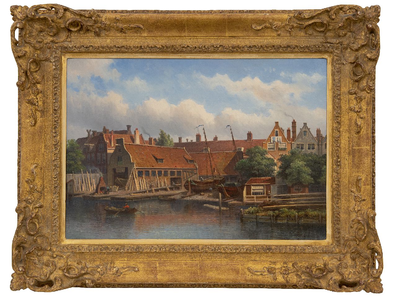 Hilverdink E.A.  | Eduard Alexander Hilverdink, Scheepswerf 'Het Jagt' aan de Looijerssloot in Amsterdam, olieverf op doek 35,0 x 50,2 cm, gesigneerd rechtsonder