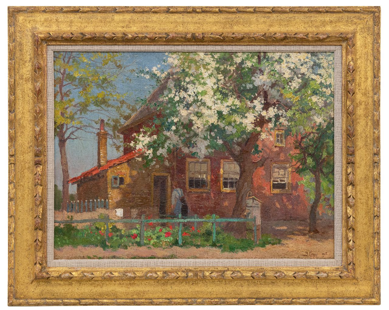 Viegers B.P. | Bernardus Petrus 'Ben' Viegers | Schilderijen te koop aangeboden | Boerenhoeve met bloeiende fruitboom, olieverf op doek 37,2 x 50,2 cm, gesigneerd rechtsonder en gedateerd 1918, zonder lijst Viegers B.P. | Bernardus Petrus 'Ben' Viegers | Schilderijen te koop aangeboden | Boerenhoeve met bloeiende fruitboom, olieverf op doek 37,2 x 50,2 cm, gesigneerd rechtsonder en gedateerd 1918, zonder lijst