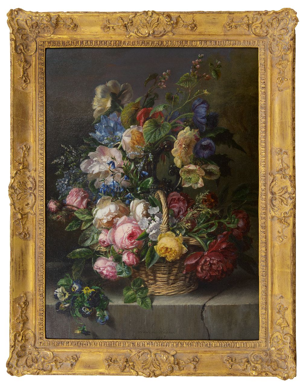 Haanen A.J. | 'Adriana' Johanna Haanen, Weelderig bloemstilleven, olieverf op doek 73,5 x 53,7 cm, gesigneerd middenonder en gedateerd 1857 Haanen A.J. | 'Adriana' Johanna Haanen, Weelderig bloemstilleven, olieverf op doek 73,5 x 53,7 cm, gesigneerd middenonder en gedateerd 1857