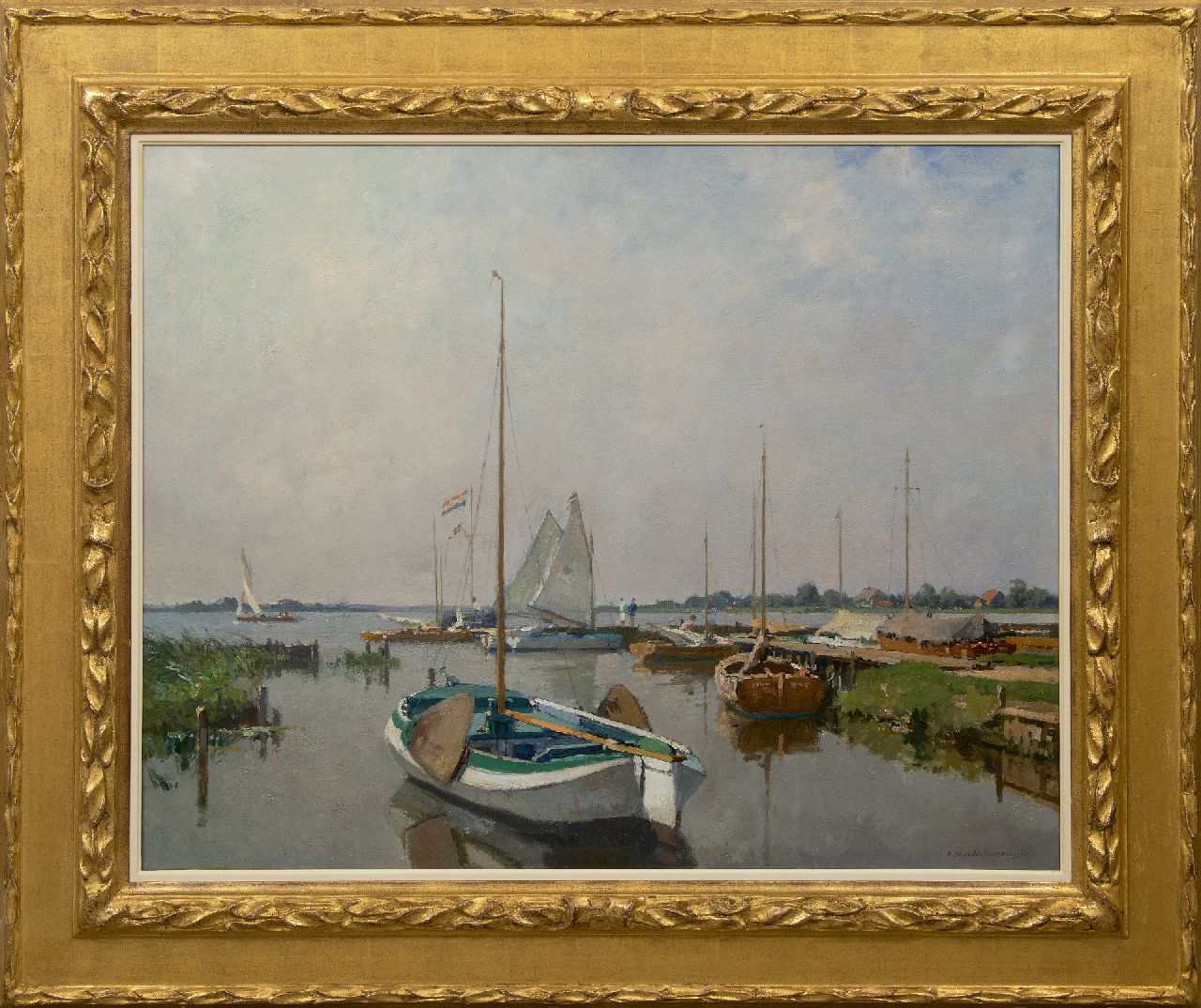 Vreedenburgh C.  | Cornelis Vreedenburgh | Schilderijen te koop aangeboden | Haven aan de Loosdrechtse Plassen, op de voorgrond een tjotter, olieverf op doek 80,0 x 100,2 cm, gesigneerd rechtsonder en gedateerd 1933