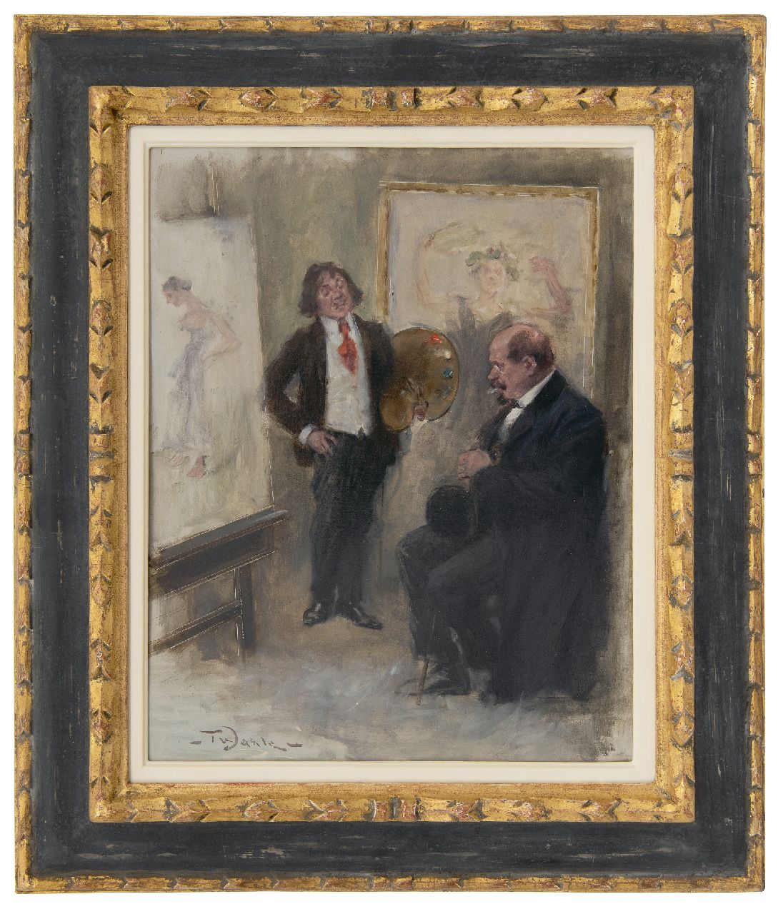Wahle F. | Friedrich 'Fritz' Wahle, De kritische kunstkoper, olieverf op schildersboard 38,4 x 30,6 cm, gesigneerd linksonder Wahle F. | Friedrich 'Fritz' Wahle, De kritische kunstkoper, olieverf op schildersboard 38,4 x 30,6 cm, gesigneerd linksonder