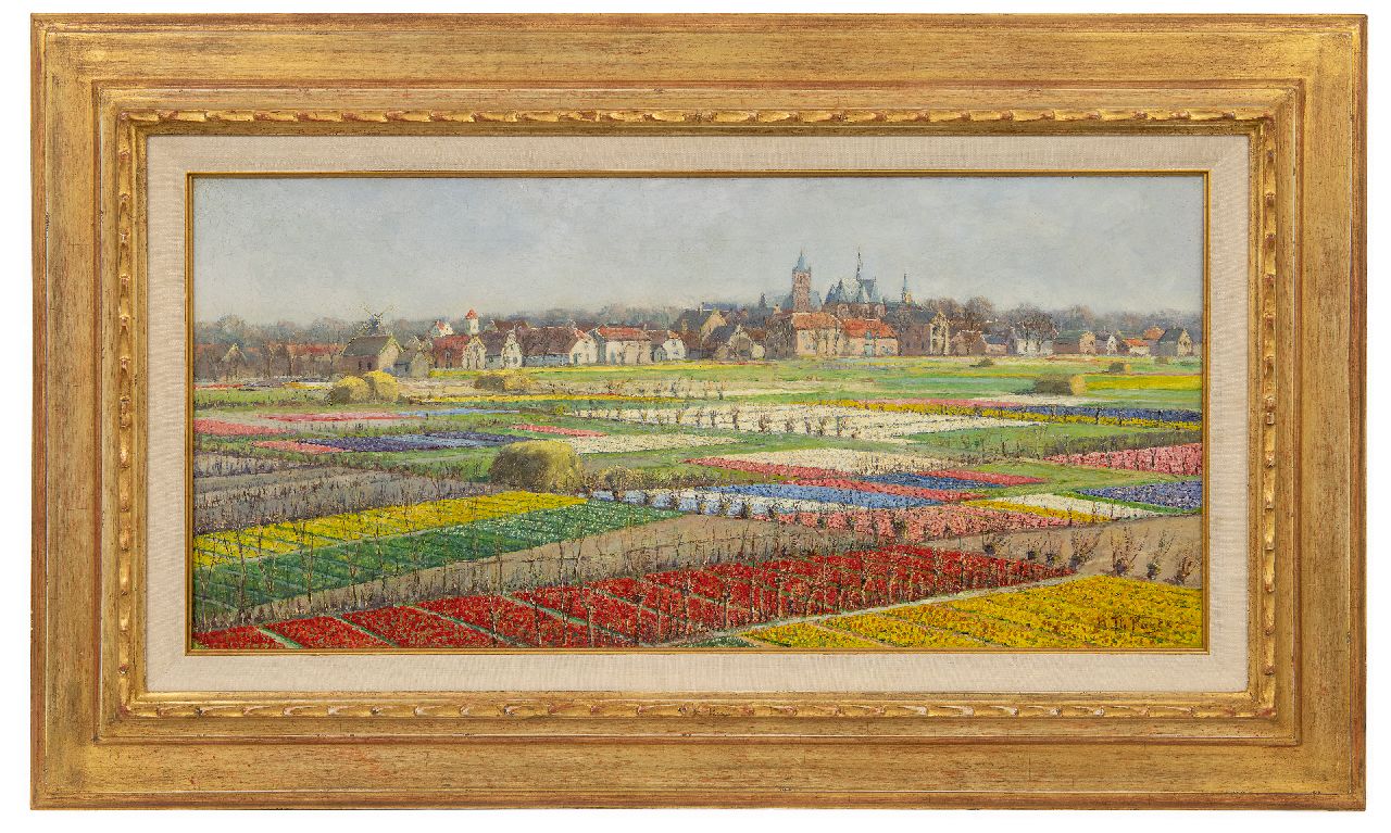 Paets B.T.  | Burchard Theodoor Paets, Bollenvelden bij Noordwijk-Binnen, olieverf op doek 34,6 x 74,2 cm, gesigneerd rechtsonder