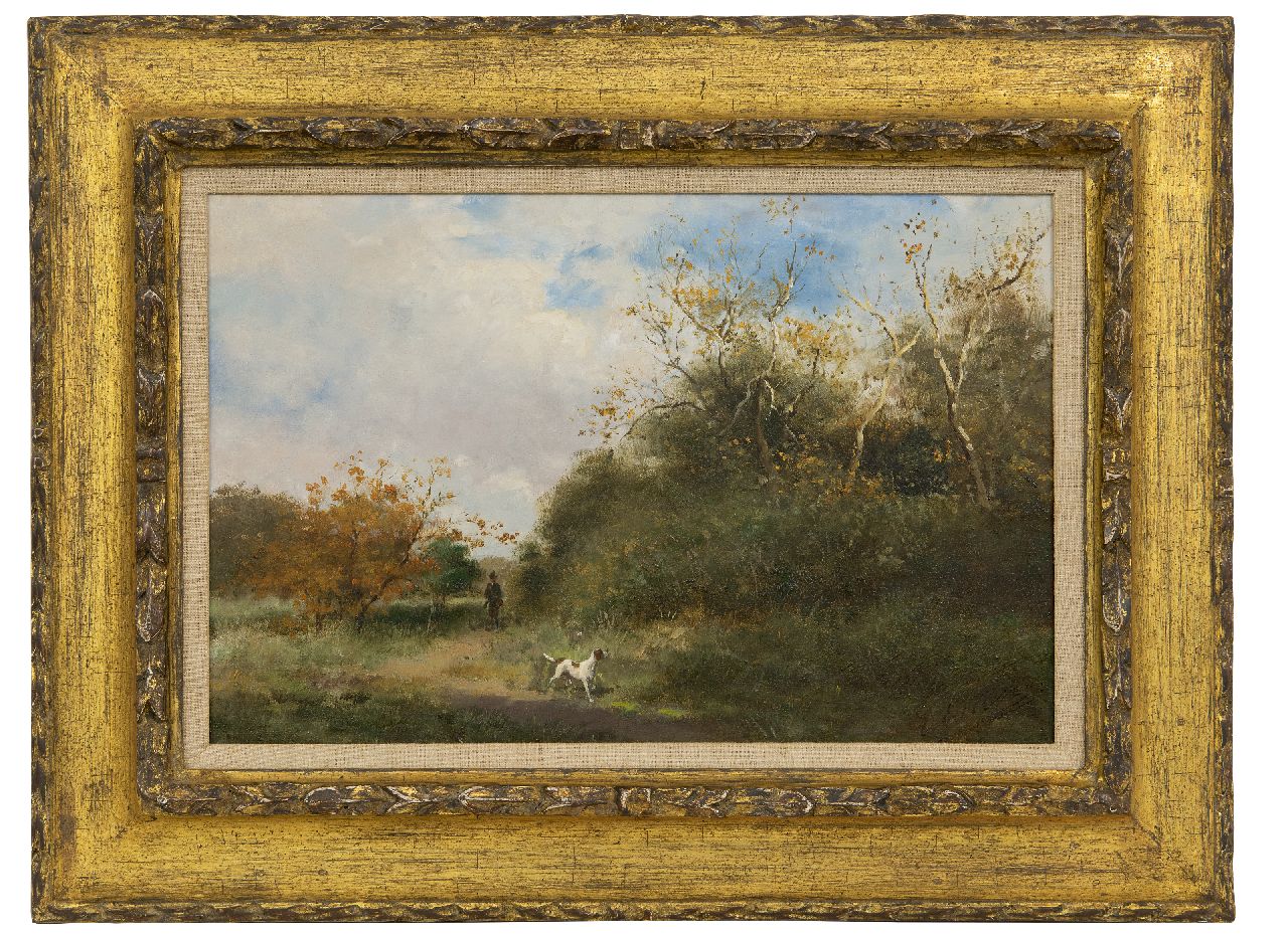 Eerelman O. | Otto Eerelman | Schilderijen te koop aangeboden | Duinlandschap met jager en zijn hond, olieverf op paneel 25,3 x 38,5 cm, gesigneerd rechtsonder Eerelman O. | Otto Eerelman | Schilderijen te koop aangeboden | Duinlandschap met jager en zijn hond, olieverf op paneel 25,3 x 38,5 cm, gesigneerd rechtsonder