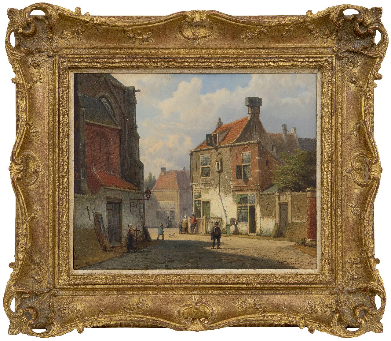 Koekkoek W. | Willem Koekkoek | Schilderijen te koop aangeboden | Zonnig dorpsstraatje met figuren, olieverf op paneel 28,7 x 35,7 cm, gesigneerd rechtsonder en gedateerd 1861 Koekkoek W. | Willem Koekkoek | Schilderijen te koop aangeboden | Zonnig dorpsstraatje met figuren, olieverf op paneel 28,7 x 35,7 cm, gesigneerd rechtsonder en gedateerd 1861