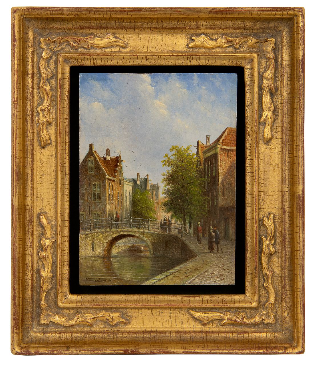Spohler J.F. | Johannes Franciscus Spohler, Oudhollands stadsgezichtje, olieverf op paneel 11,9 x 8,9 cm, gesigneerd linksonder Spohler J.F. | Johannes Franciscus Spohler, Oudhollands stadsgezichtje, olieverf op paneel 11,9 x 8,9 cm, gesigneerd linksonder