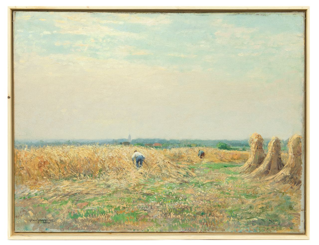 Schagen G.F. van | Gerbrand Frederik van Schagen | Schilderijen te koop aangeboden | Rogge oogsten, olieverf op doek 60,5 x 80,7 cm, gesigneerd linksonder en gedateerd 1927 Schagen G.F. van | Gerbrand Frederik van Schagen | Schilderijen te koop aangeboden | Rogge oogsten, olieverf op doek 60,5 x 80,7 cm, gesigneerd linksonder en gedateerd 1927