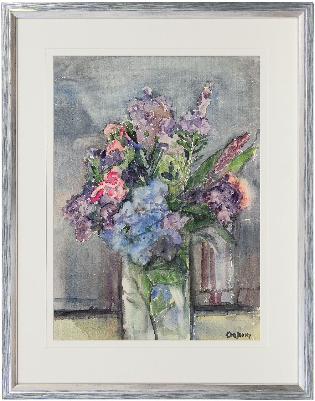 Bieruma Oosting A.J.W.  | Adriana Johanna Wilhelmina 'Jeanne' Bieruma Oosting, Bloemstilleven, aquarel op papier 58,5 x 42,5 cm, gesigneerd rechtsonder