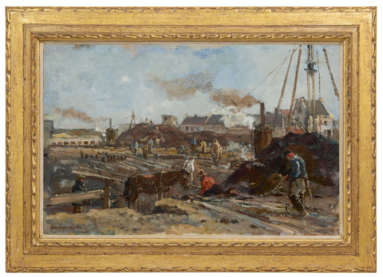 Langeveld F.A. | Franciscus Arnoldus 'Frans' Langeveld | Schilderijen te koop aangeboden | Bouwplaats met stoomheimachines, olieverf op doek 47,1 x 71,4 cm, gesigneerd linksonder Langeveld F.A. | Franciscus Arnoldus 'Frans' Langeveld | Schilderijen te koop aangeboden | Bouwplaats met stoomheimachines, olieverf op doek 47,1 x 71,4 cm, gesigneerd linksonder