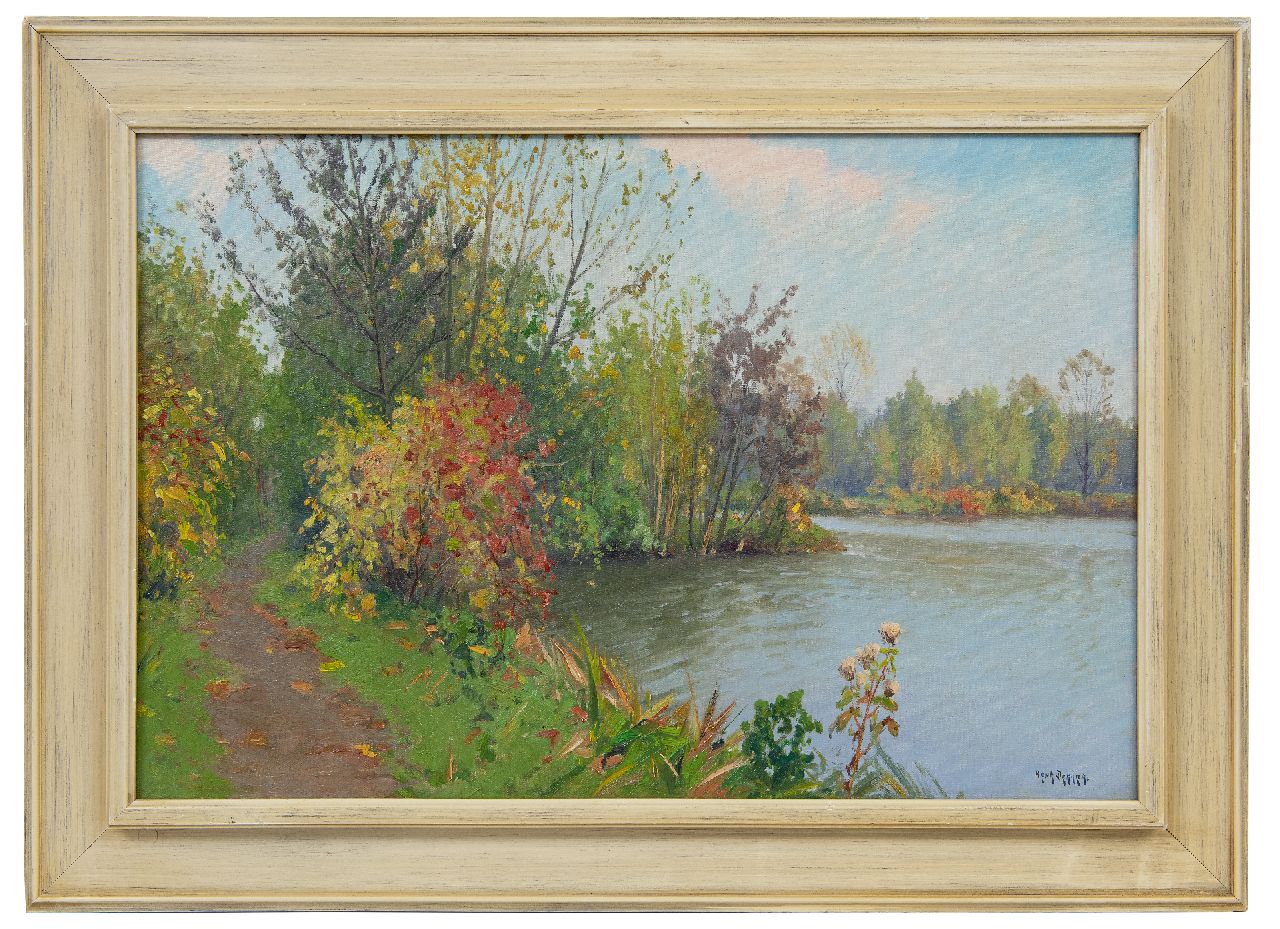 Dekker H.N. | Henricus Nicolaas 'Henk' Dekker, Rivieroever in de herfst, olieverf op doek 40,3 x 60,2 cm, gesigneerd rechtsonder Dekker H.N. | Henricus Nicolaas 'Henk' Dekker, Rivieroever in de herfst, olieverf op doek 40,3 x 60,2 cm, gesigneerd rechtsonder