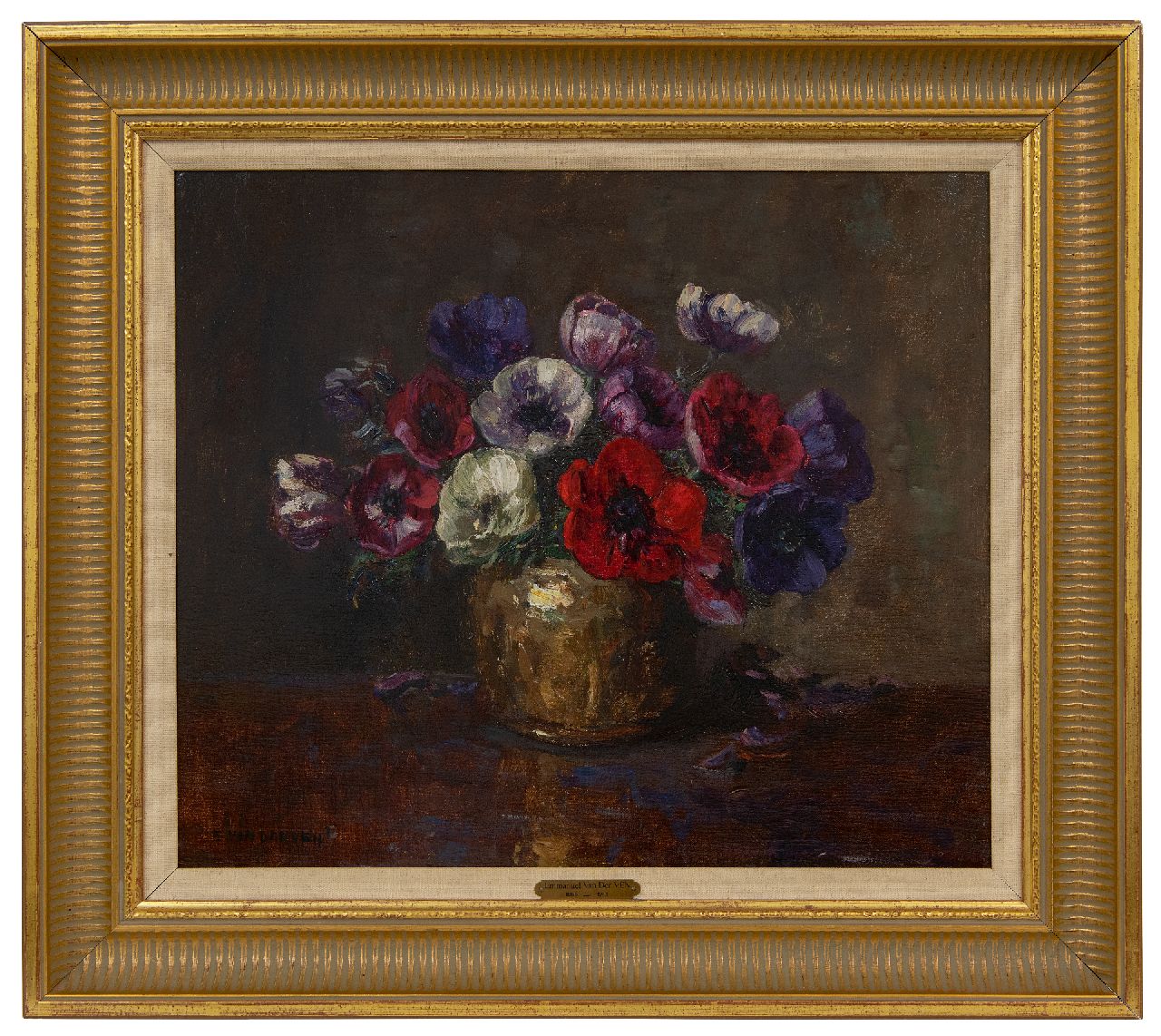 Ven E.E.G. van der | Emanuel Ernest Gerardus 'Manus' van der Ven, Anemonen in een koperen pot, olieverf op doek 37,3 x 43,2 cm, gesigneerd linksonder