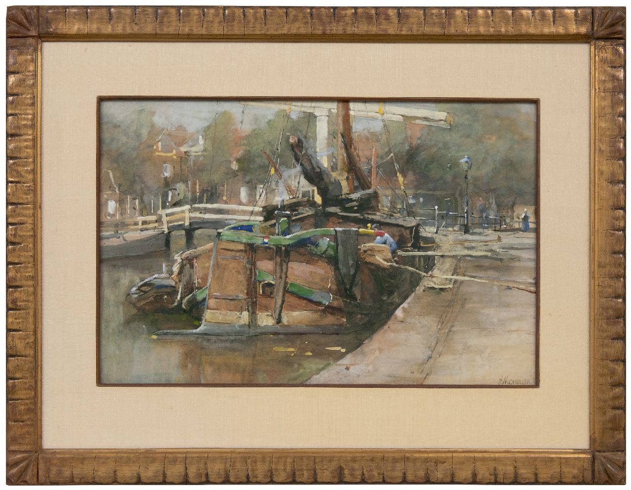 Wijsmuller J.H. | Jan Hillebrand Wijsmuller | Aquarellen en tekeningen te koop aangeboden | Afgemeerde tjalk aan de kade, aquarel op papier 33,5 x 51,0 cm, gesigneerd rechtsonder Wijsmuller J.H. | Jan Hillebrand Wijsmuller | Aquarellen en tekeningen te koop aangeboden | Afgemeerde tjalk aan de kade, aquarel op papier 33,5 x 51,0 cm, gesigneerd rechtsonder
