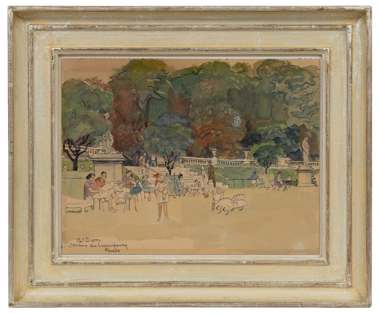 Dom P.L.C. | Paulus Ludovicus Carolus 'Pol' Dom | Aquarellen en tekeningen te koop aangeboden | Jardin du Luxembourg in Parijs, potlood, krijt en aquarel op papier 20,2 x 27,0 cm, gesigneerd linksonder Dom P.L.C. | Paulus Ludovicus Carolus 'Pol' Dom | Aquarellen en tekeningen te koop aangeboden | Jardin du Luxembourg in Parijs, potlood, krijt en aquarel op papier 20,2 x 27,0 cm, gesigneerd linksonder