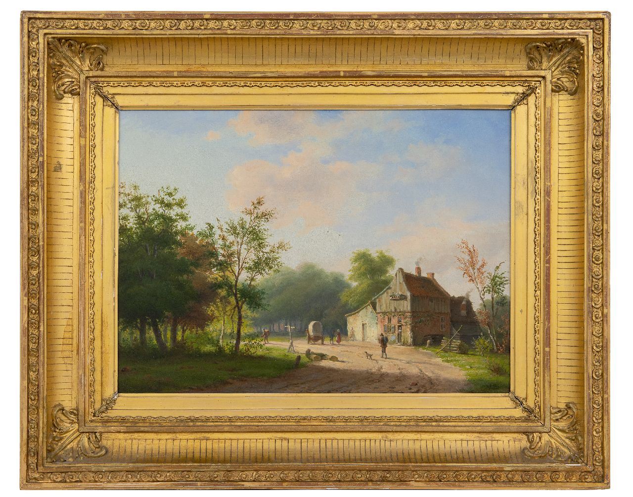 Koekkoek P.H. | Pieter Hendrik 'H.P.' Koekkoek | Schilderijen te koop aangeboden | Landweg met boerenhuis en figuren, olieverf op paneel 28,3 x 38,8 cm, gesigneerd middenonder M.A. Koekkoek Koekkoek P.H. | Pieter Hendrik 'H.P.' Koekkoek | Schilderijen te koop aangeboden | Landweg met boerenhuis en figuren, olieverf op paneel 28,3 x 38,8 cm, gesigneerd middenonder M.A. Koekkoek