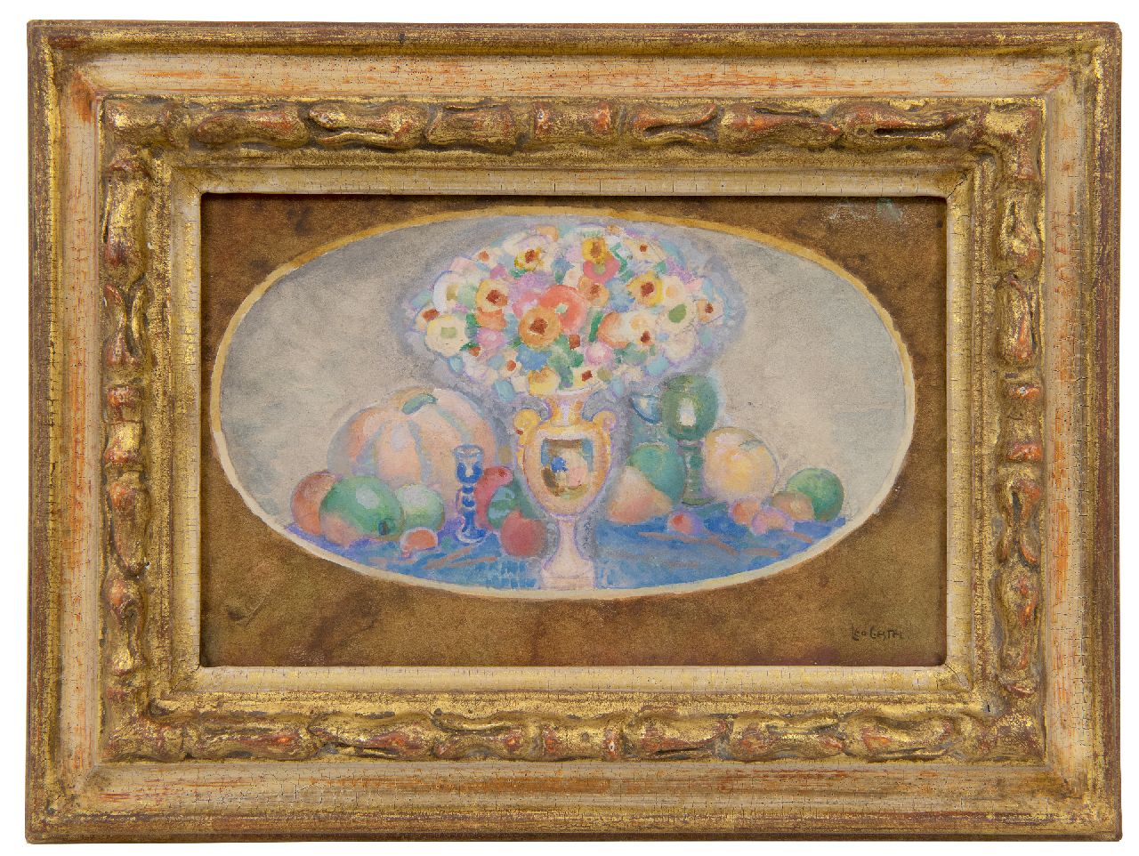 Gestel L. | Leendert 'Leo' Gestel | Aquarellen en tekeningen te koop aangeboden | Medaillon met bloemstilleven, aquarel op papier 15,3 x 22,9 cm, gesigneerd rechtsonder Gestel L. | Leendert 'Leo' Gestel | Aquarellen en tekeningen te koop aangeboden | Medaillon met bloemstilleven, aquarel op papier 15,3 x 22,9 cm, gesigneerd rechtsonder