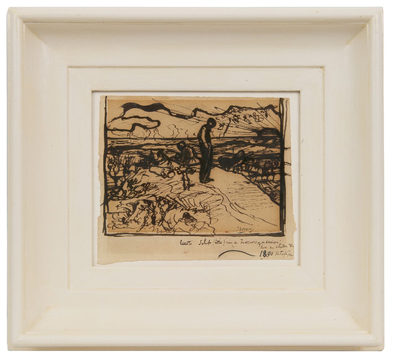 Toorop J.Th. | Johannes Theodorus 'Jan' Toorop | Aquarellen en tekeningen te koop aangeboden | Zwervers op de duinen, pen en inkt op papier 12,1 x 14,4 cm, gesigneerd rechtsonder en gedateerd m.o. 1890 Toorop J.Th. | Johannes Theodorus 'Jan' Toorop | Aquarellen en tekeningen te koop aangeboden | Zwervers op de duinen, pen en inkt op papier 12,1 x 14,4 cm, gesigneerd rechtsonder en gedateerd m.o. 1890