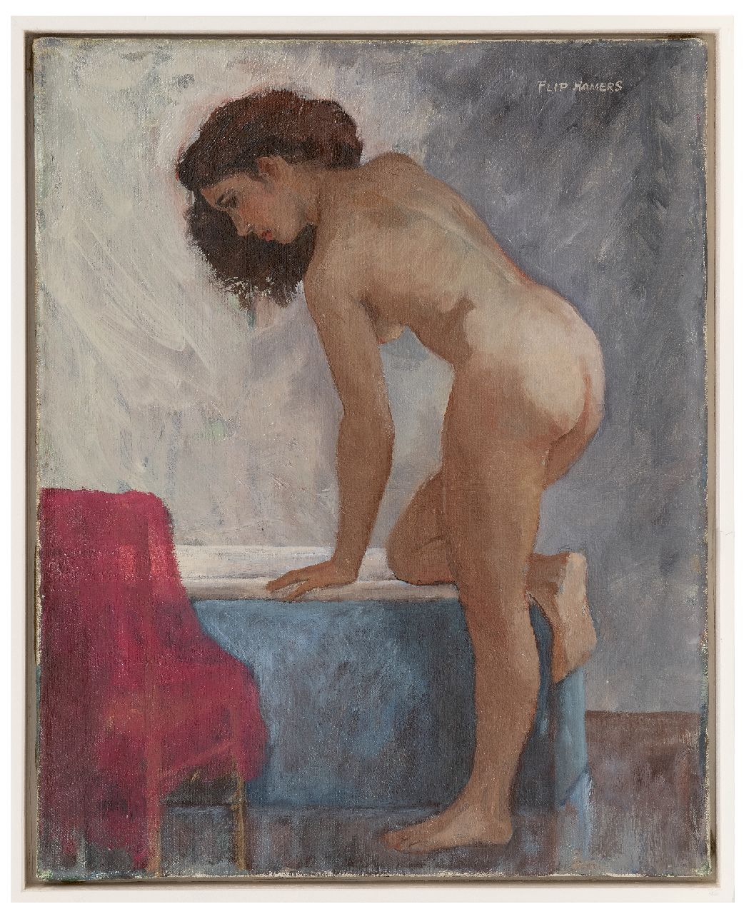 Hamers P.J.  | Philippus Jacob 'Flip' Hamers | Schilderijen te koop aangeboden | Staand naakt, olieverf op doek 50,2 x 40,2 cm, gesigneerd rechtsboven en op spieraam
