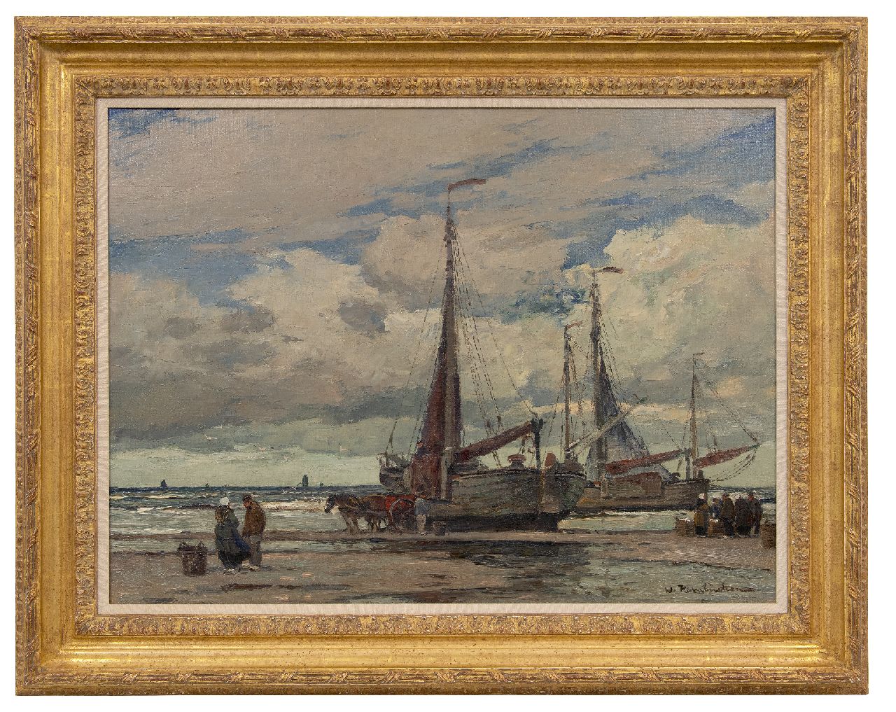 Hambüchen W. | Wilhelm Hambüchen | Schilderijen te koop aangeboden | Na aankomst van de vloot, olieverf op doek 60,2 x 80,4 cm, gesigneerd rechtsonder Hambüchen W. | Wilhelm Hambüchen | Schilderijen te koop aangeboden | Na aankomst van de vloot, olieverf op doek 60,2 x 80,4 cm, gesigneerd rechtsonder