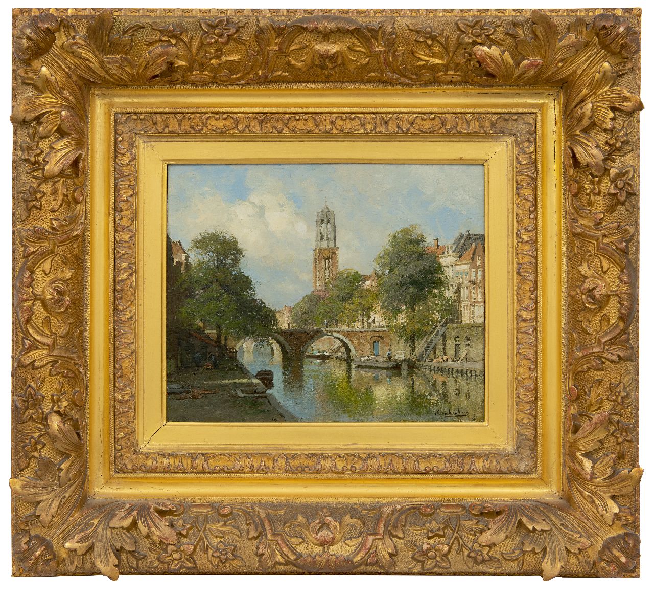 Klinkenberg J.C.K.  | Johannes Christiaan Karel Klinkenberg, Gezicht op de Oude Gracht en de Dom te Utrecht, olieverf op paneel 22,1 x 27,0 cm, gesigneerd rechtsonder