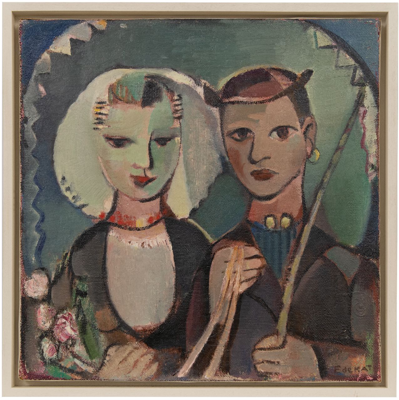 Kat E. de | Ewoud de Kat | Schilderijen te koop aangeboden | Bruiloftskoppel in Zeeuwse dracht, Walcheren, olieverf op doek 60,3 x 60,6 cm, gesigneerd rechtsonder Kat E. de | Ewoud de Kat | Schilderijen te koop aangeboden | Bruiloftskoppel in Zeeuwse dracht, Walcheren, olieverf op doek 60,3 x 60,6 cm, gesigneerd rechtsonder