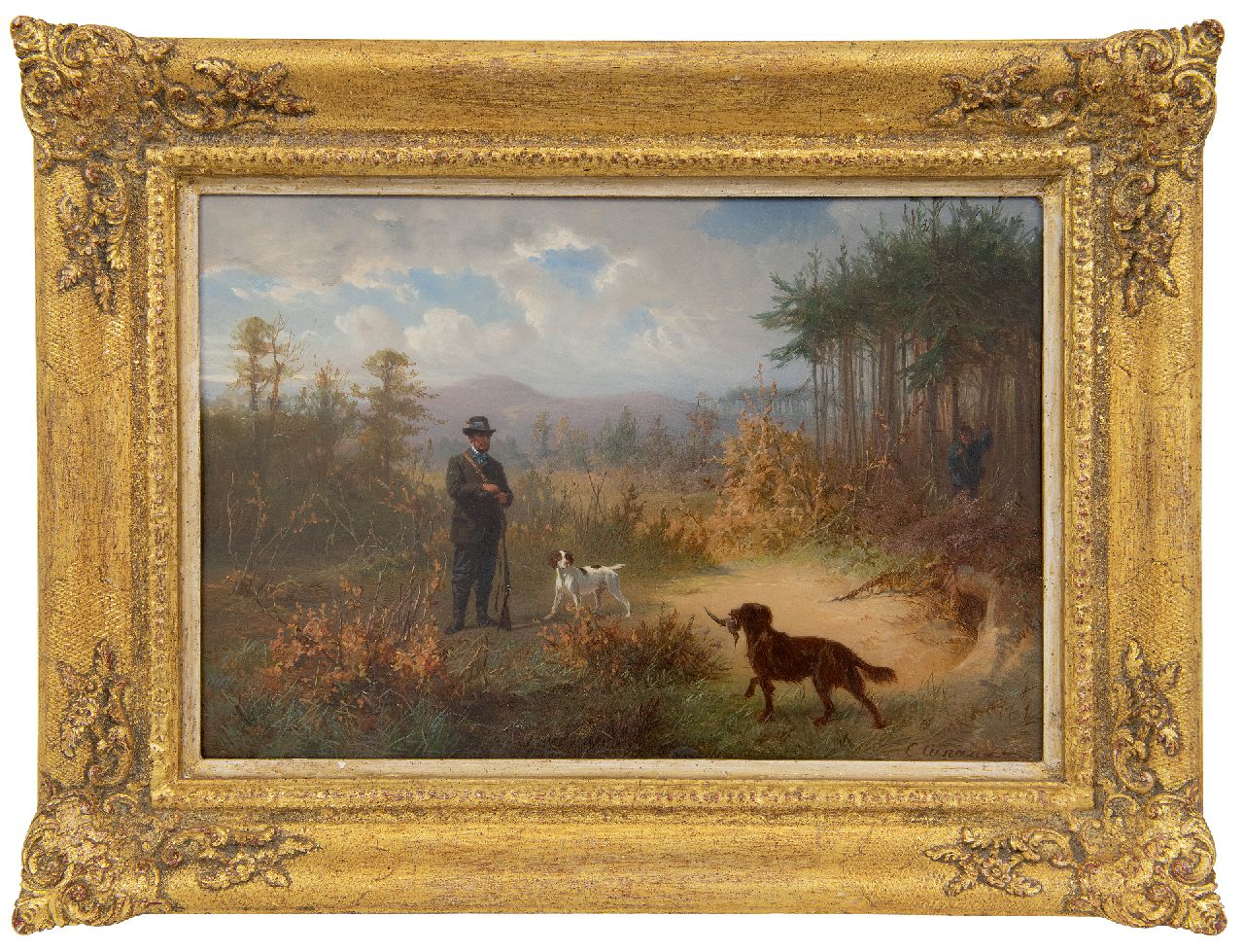 Cunaeus C. | Conradijn Cunaeus, Op snippenjacht in het bos te Lunteren, olieverf op paneel 21,9 x 32,5 cm, gesigneerd rechtsonder en te dateren 1870 Cunaeus C. | Conradijn Cunaeus, Op snippenjacht in het bos te Lunteren, olieverf op paneel 21,9 x 32,5 cm, gesigneerd rechtsonder en te dateren 1870
