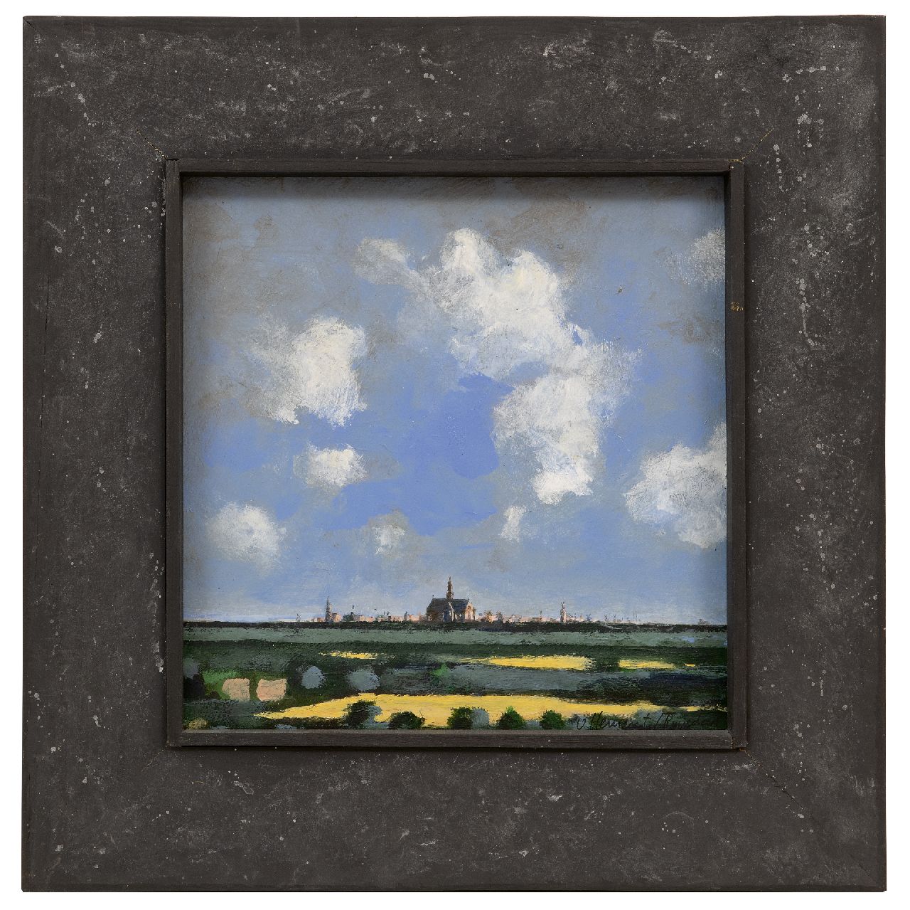 Hemert E. van | Evert van Hemert | Schilderijen te koop aangeboden | 'Haarlempje'; Evert van Hemert's Ruysdael, olieverf op board 29,0 x 29,0 cm, gesigneerd rechtsonder 'v. Hemert/Ruysdael' en gedateerd 2016