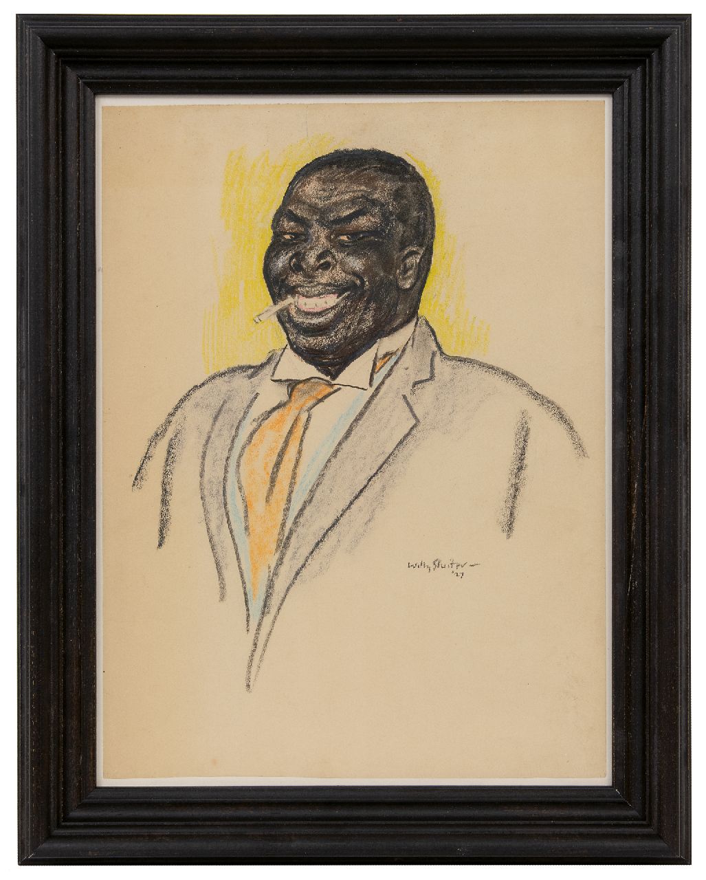 Sluiter J.W. | Jan Willem 'Willy' Sluiter | Aquarellen en tekeningen te koop aangeboden | Lachende man met sigaret, krijt op papier 44,9 x 33,4 cm, gesigneerd rechtsonder en gedateerd '27 Sluiter J.W. | Jan Willem 'Willy' Sluiter | Aquarellen en tekeningen te koop aangeboden | Lachende man met sigaret, krijt op papier 44,9 x 33,4 cm, gesigneerd rechtsonder en gedateerd '27