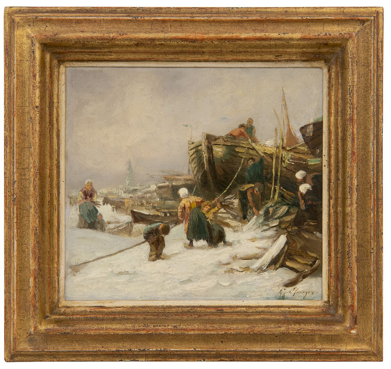 Prooijen A.J. van | Albert Jurardus van Prooijen | Schilderijen te koop aangeboden | Winter op het strand, olieverf op doek op paneel 21,1 x 22,8 cm, gesigneerd rechtsonder